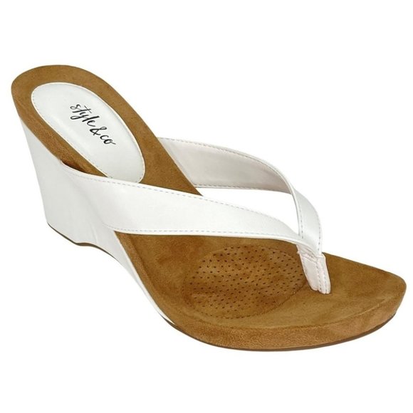 Style & Co. Shoes Style Co Chicklet White Faux Leather Wedge Womens
